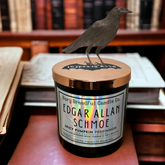 Edgar Allan Schmoe Crackling Wooden Wick Candle: Spicy Pumpkin Persimmon Scent - Picture 4 of 10